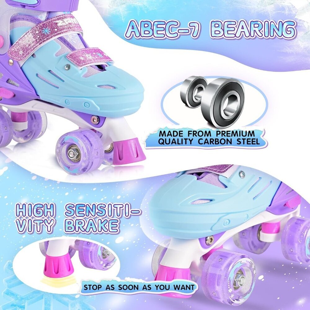 Kids Purple Blue Light Up Wheels Adjustable Youth Plastic Roller Skates Shoes - Picture 4 of 8